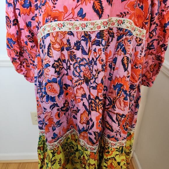 Anthropologie Mabel Mini Dress Sz Small Womens Tiered Floral Boho Peasant Pink - Picture 5 of 11